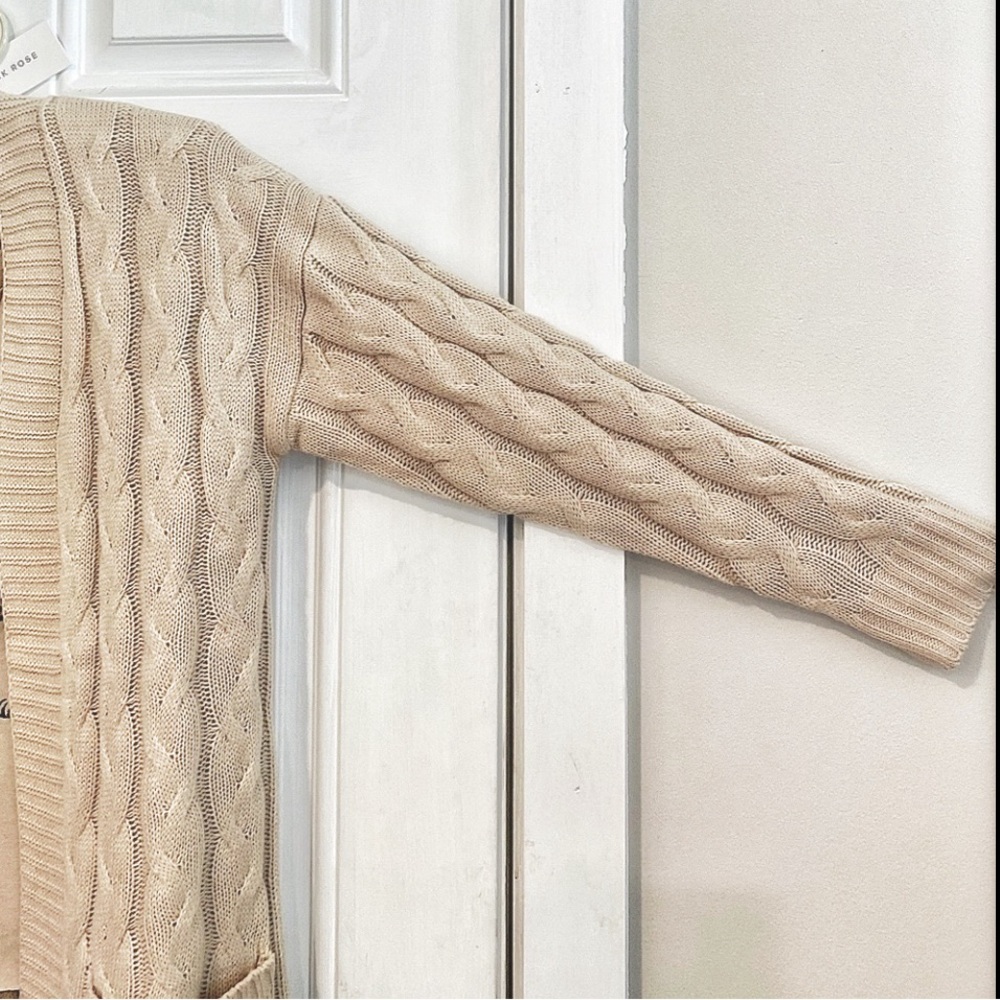 NWT Women’s Cardigan Sweater, Open Front, Beige, - Picture 6 of 15